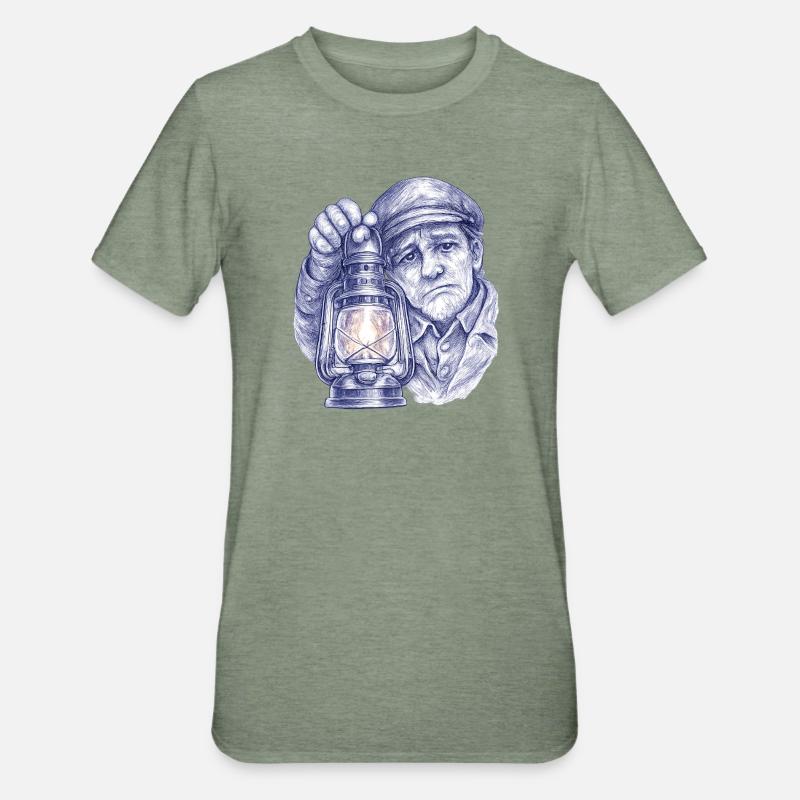 Älterer Mann mit Laterne - Unisex Polycotton T-Shirt - Militärgrün meliert