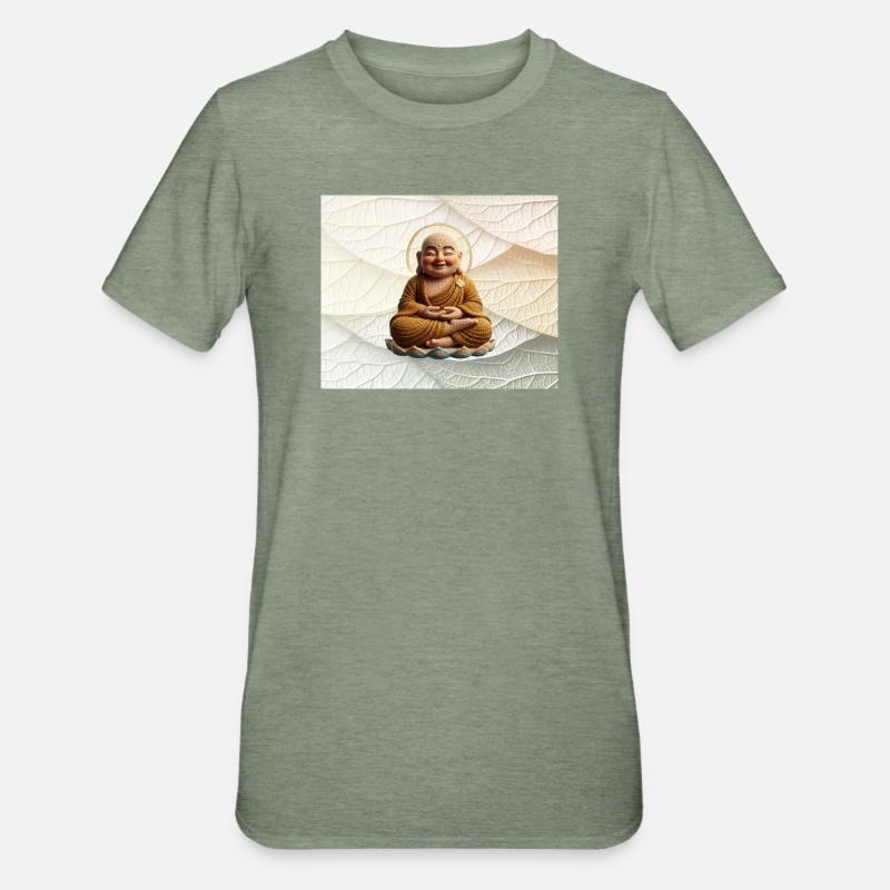 Buddha on leaf pattern - Unisex Polycotton T-Shirt - heather military green