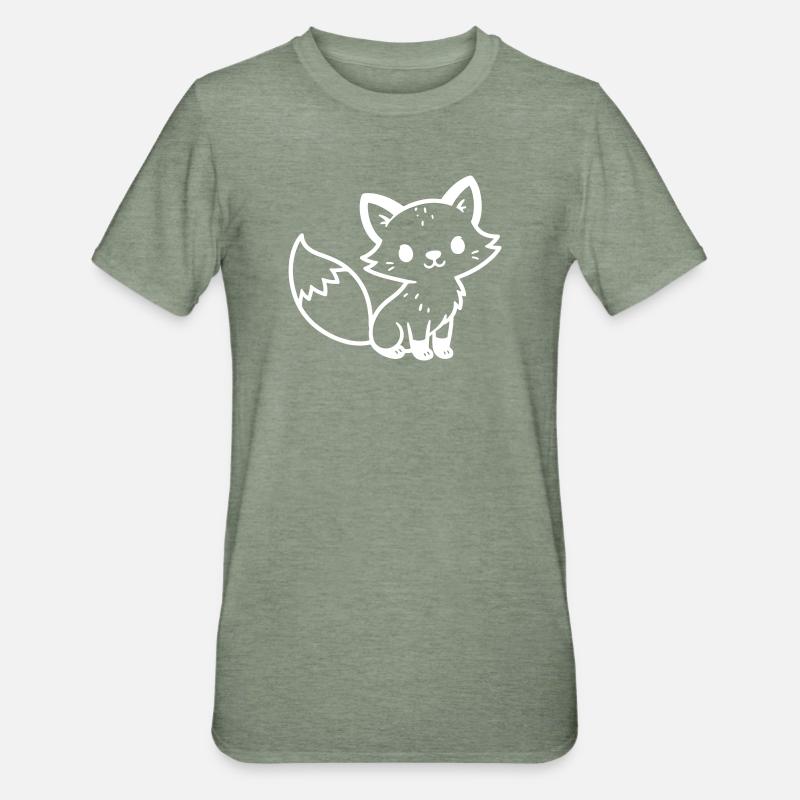Fox Cute Comic - T-shirt polycoton Unisexe - vert kaki chiné