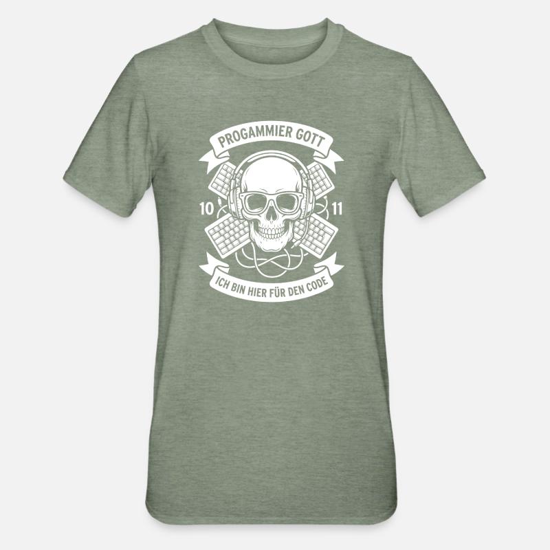 Crâne Code avec casque - T-shirt polycoton Unisexe - vert kaki chiné