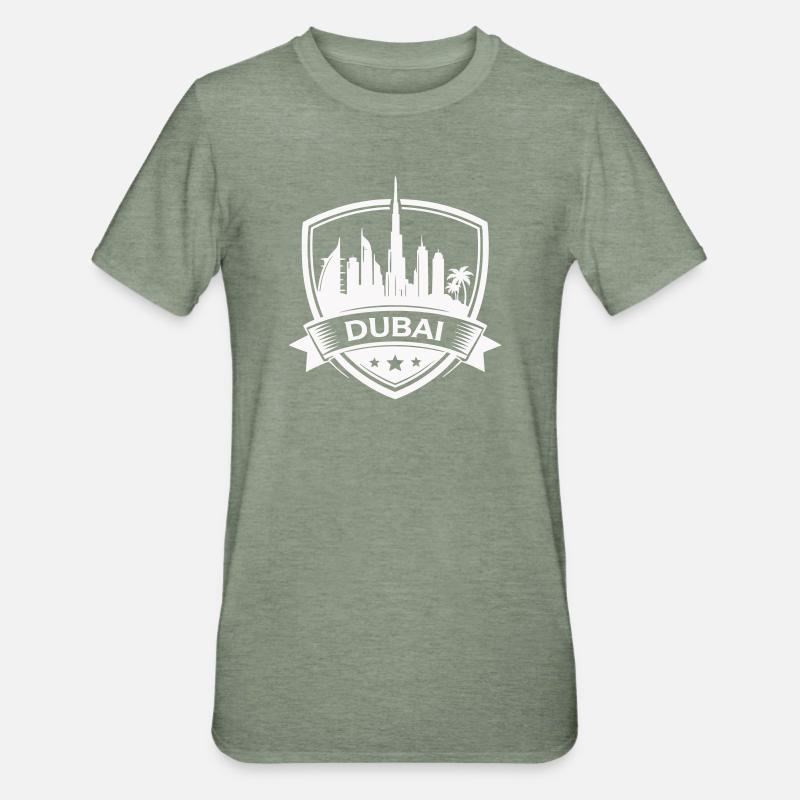 Dubai Skyline Abzeichen Schild - Unisex Polycotton T-Shirt - Militärgrün meliert