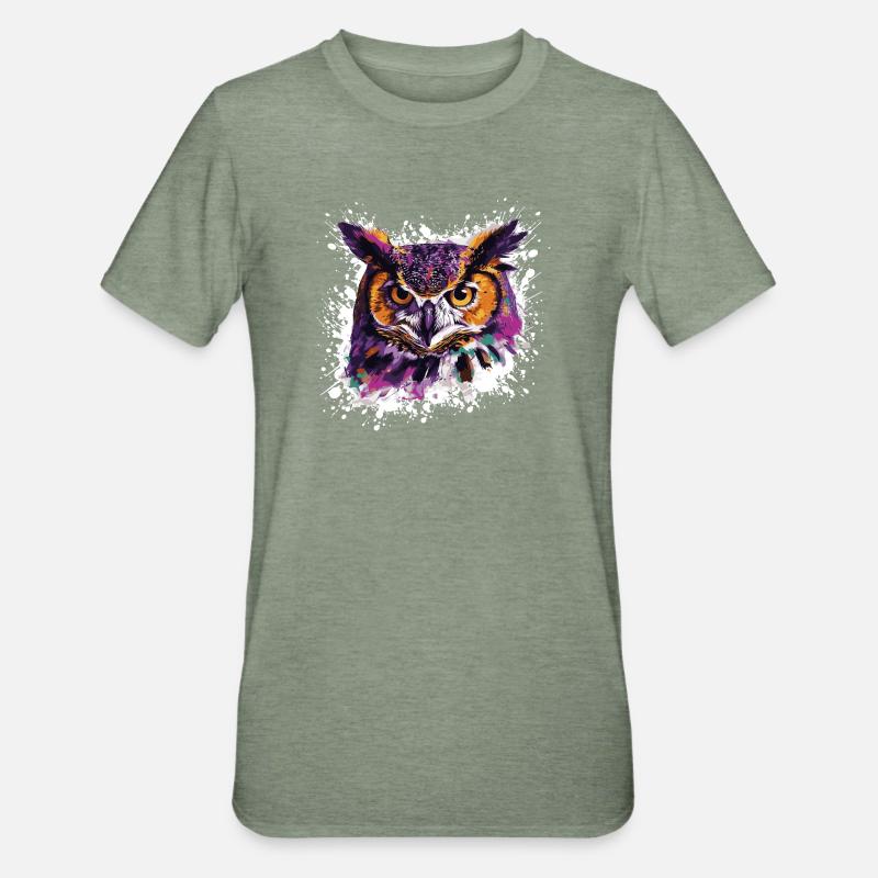 Eule Tier Nachteule - Unisex Polycotton T-Shirt - Militärgrün meliert