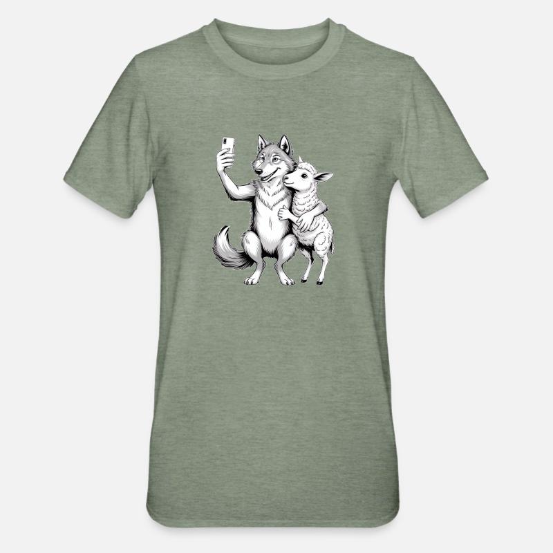 Lupo e Pecora - Maglietta unisex, mix cotone e poliestere - verde militare melange