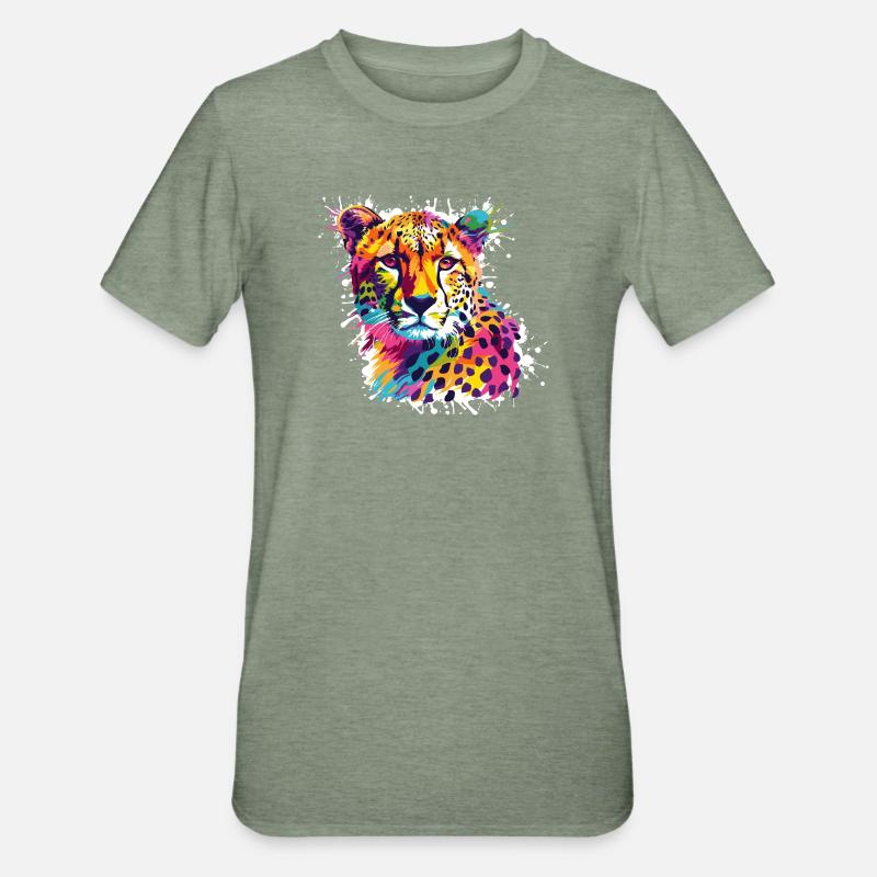 Gepard Leopard Graffiti - Unisex Polycotton T-Shirt - Militärgrün meliert
