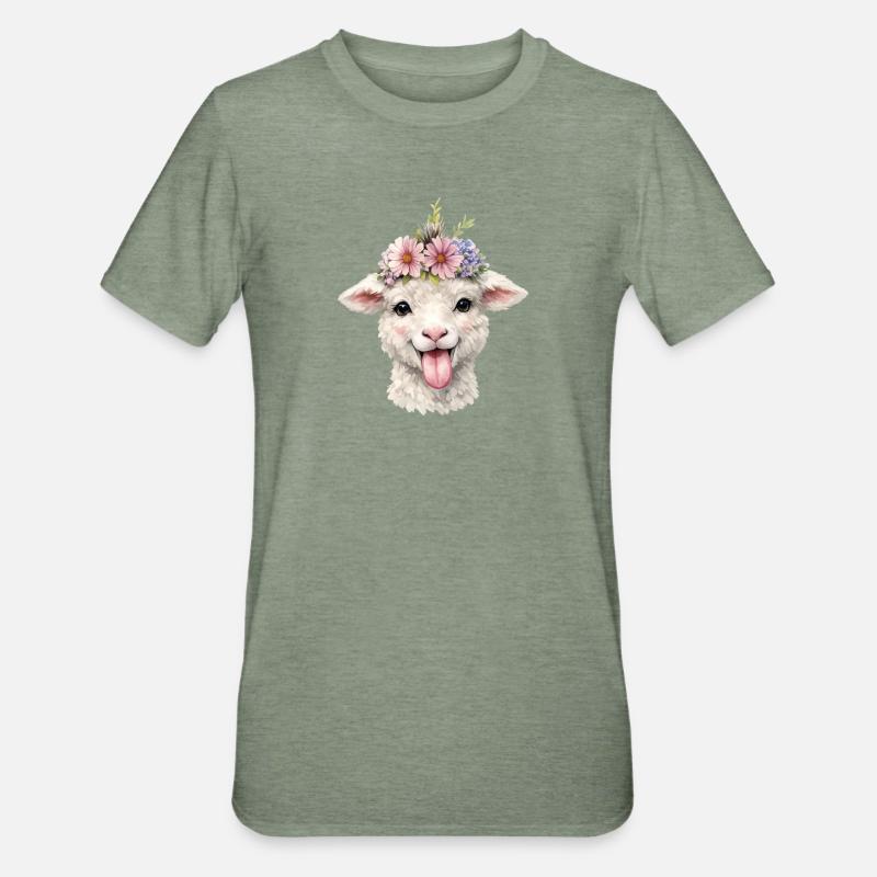 Couronne de fleurs de mouton joyeuse - T-shirt polycoton Unisexe - vert kaki chiné