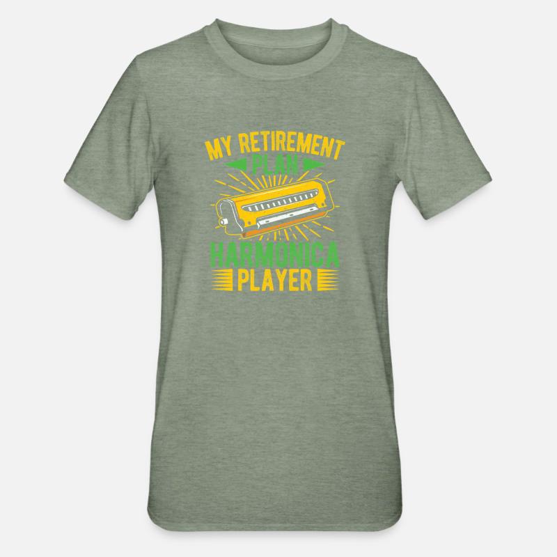 Funny Harmonica Player Retirement Plan Player - Unisex Polycotton T-Shirt - heather military green