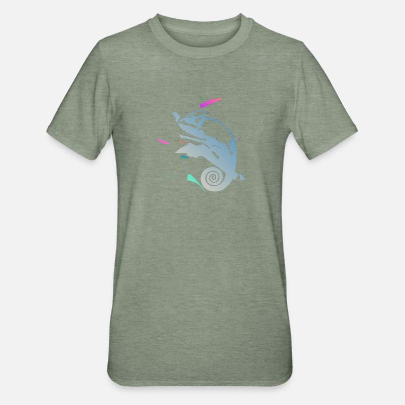 Caméléon en spirale dans un gradient néon - T-shirt polycoton Unisexe - vert kaki chiné