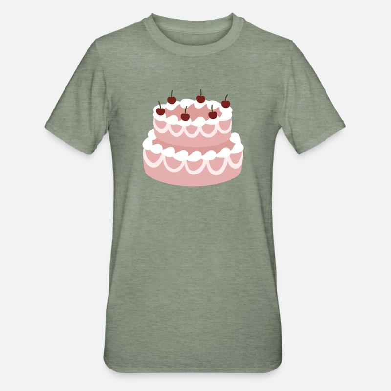 Cherry Pink Layer Cake - Unisex Polycotton T-Shirt - heather military green