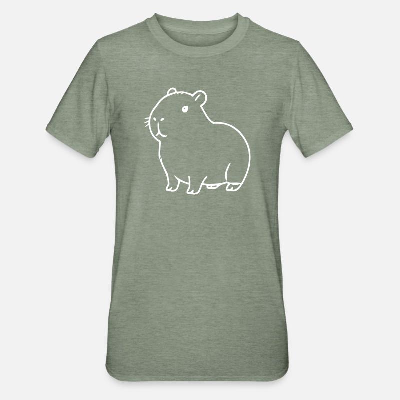 Capybara capybara blanc - T-shirt polycoton Unisexe - vert kaki chiné