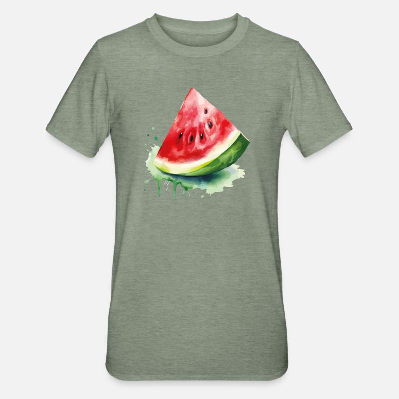 Éclaboussure d’aquarelle pastèque - T-shirt polycoton Unisexe - vert kaki chiné