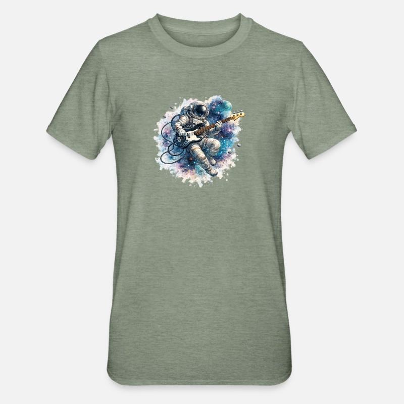 Astronaute spatial avec basse - T-shirt polycoton Unisexe - vert kaki chiné