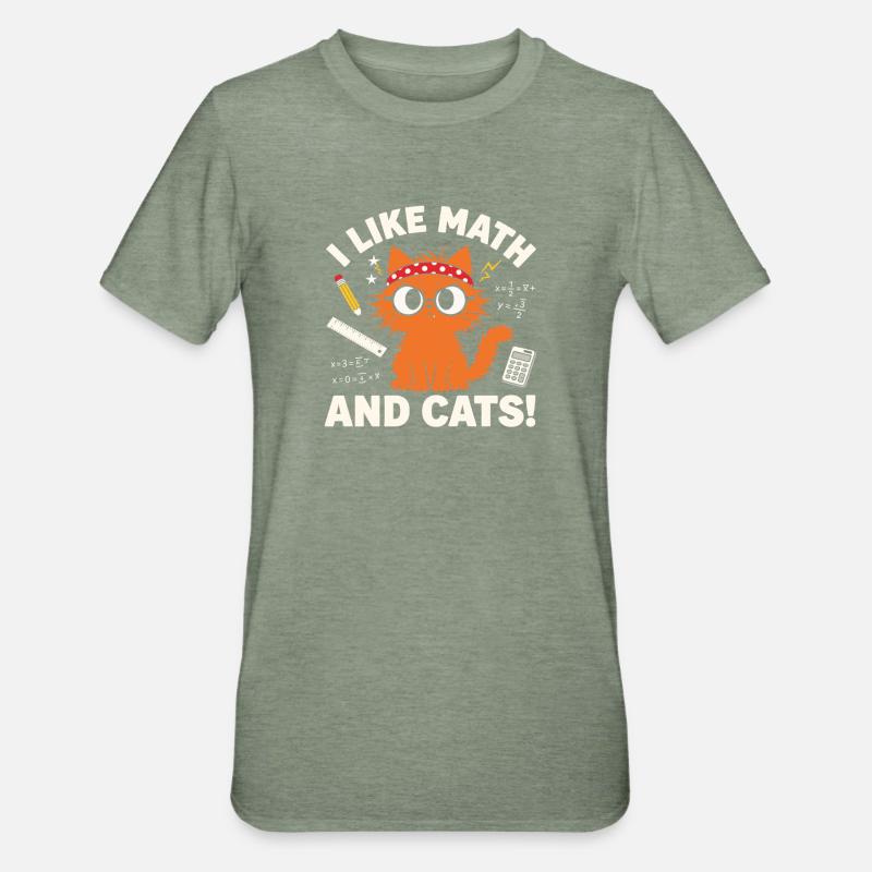 J’aime les maths et les chats Professeur drôle Chat - T-shirt polycoton Unisexe - vert kaki chiné