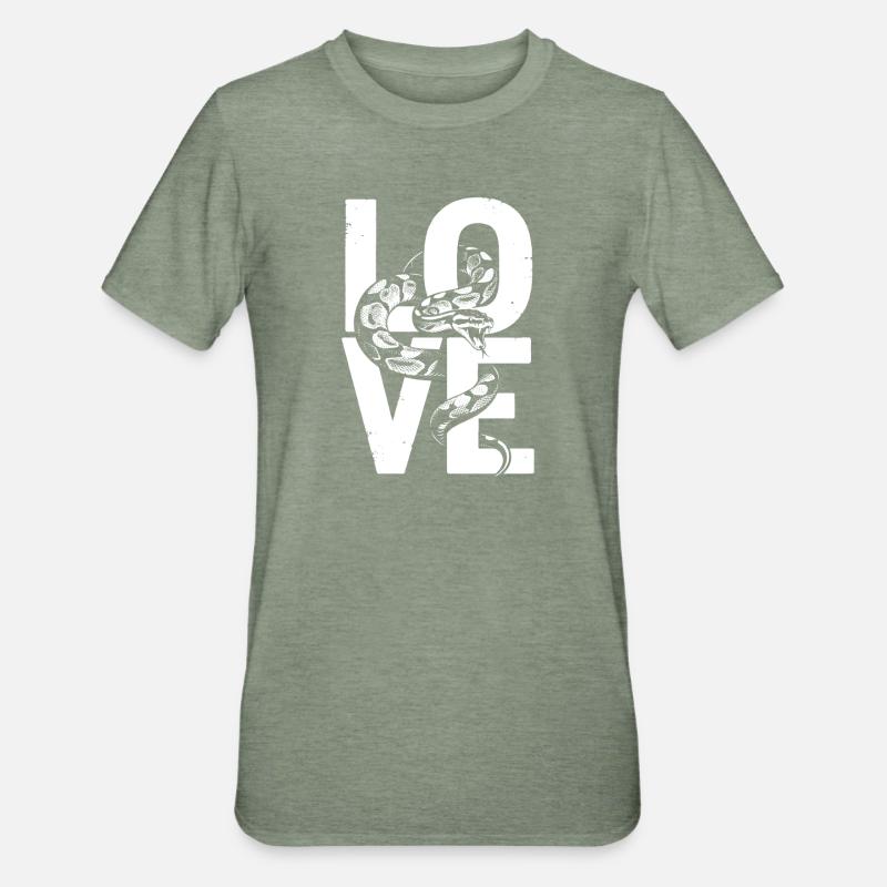 Königspython Schlangen LOVE Terrarium Python - Unisex Polycotton T-Shirt - Militärgrün meliert