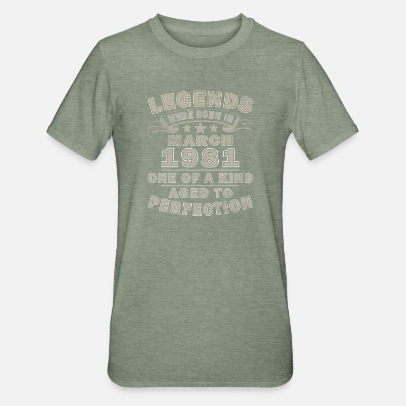 Mars 1981 Né mars 1981 - T-shirt polycoton Unisexe - vert kaki chiné
