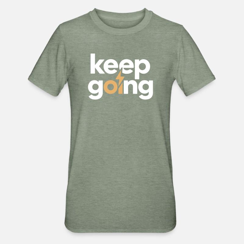 Keep Going - Motivation & Energie Blitz - Unisex Polycotton T-Shirt - Militärgrün meliert