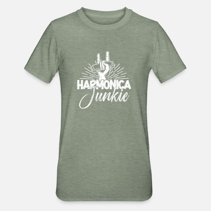 Harmonica Musican Junkie Harmonica - Unisex Polycotton T-Shirt - Militärgrün meliert