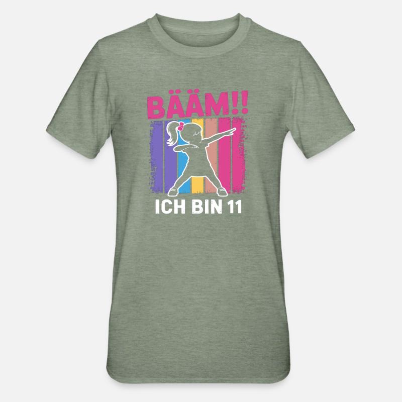 Bääm Ich bin 11 Dabbing Mädchen 11. Geburtstag - Unisex Polycotton T-Shirt - Militärgrün meliert
