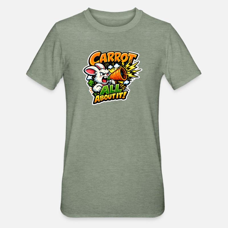 Carrot Megaphone Bunny – Comic Style - Unisex Polycotton T-Shirt - heather military green