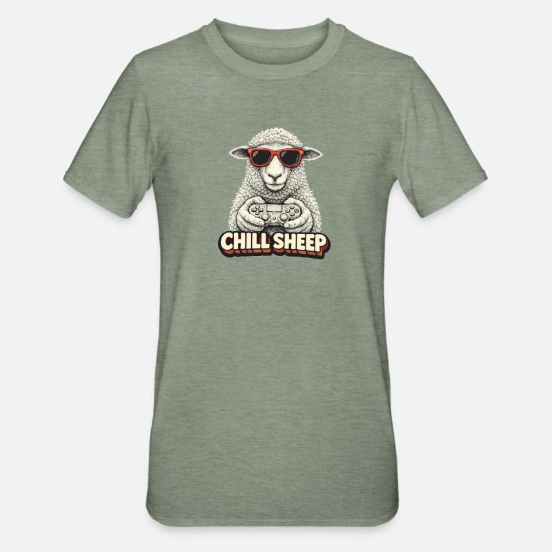 Chill Sheep mit Controller - Unisex Polycotton T-Shirt - Militärgrün meliert