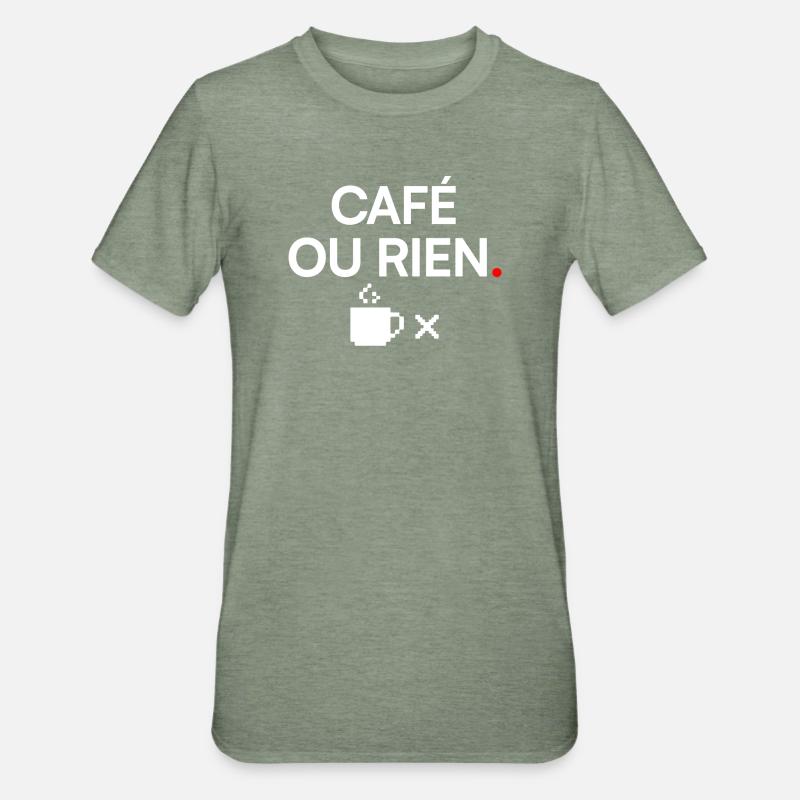 KAFFEE ODER NICHTS | Kaffeehumor - Unisex Polycotton T-Shirt - Militärgrün meliert