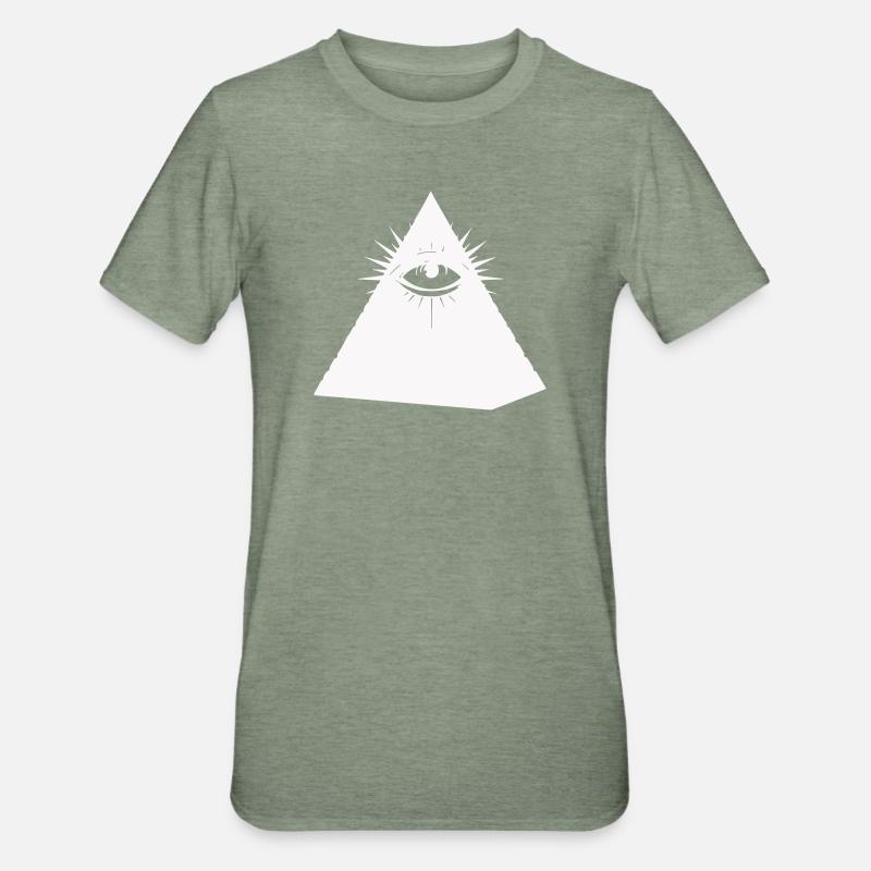 Symbole de l’œil pyramidal Illuminati - T-shirt polycoton Unisexe - vert kaki chiné