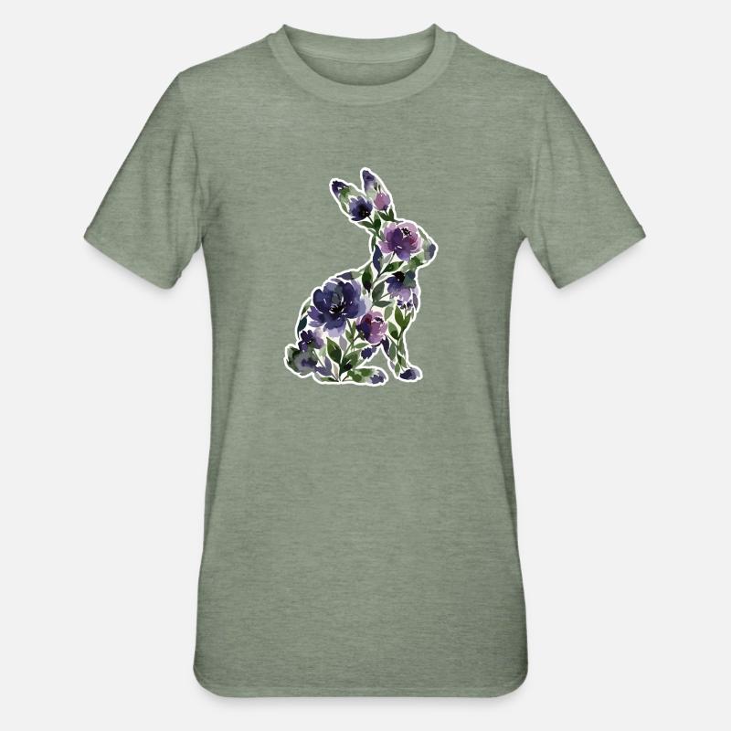 Fleurs en forme de lapin - T-shirt polycoton Unisexe - vert kaki chiné