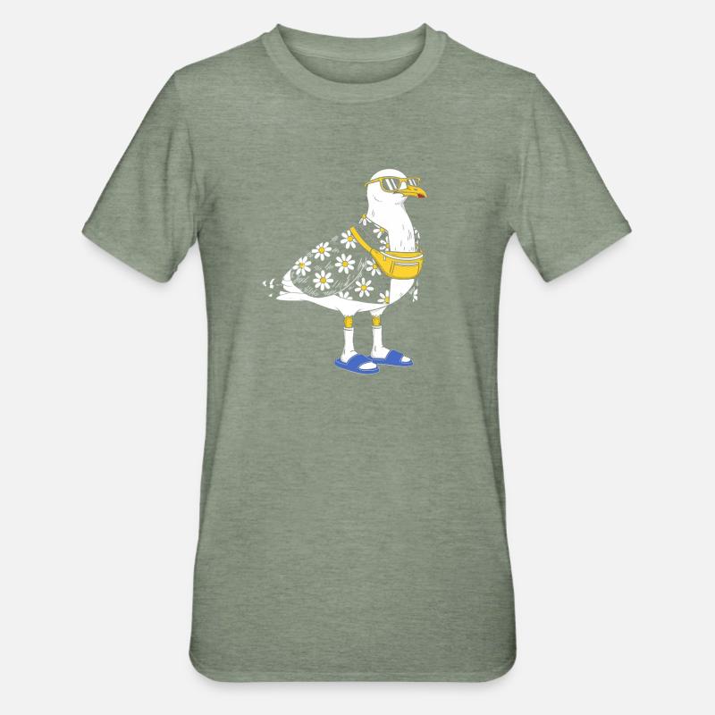 Gänseblümchen-Seemöwe im Sommerlook - Unisex Polycotton T-Shirt - Militärgrün meliert