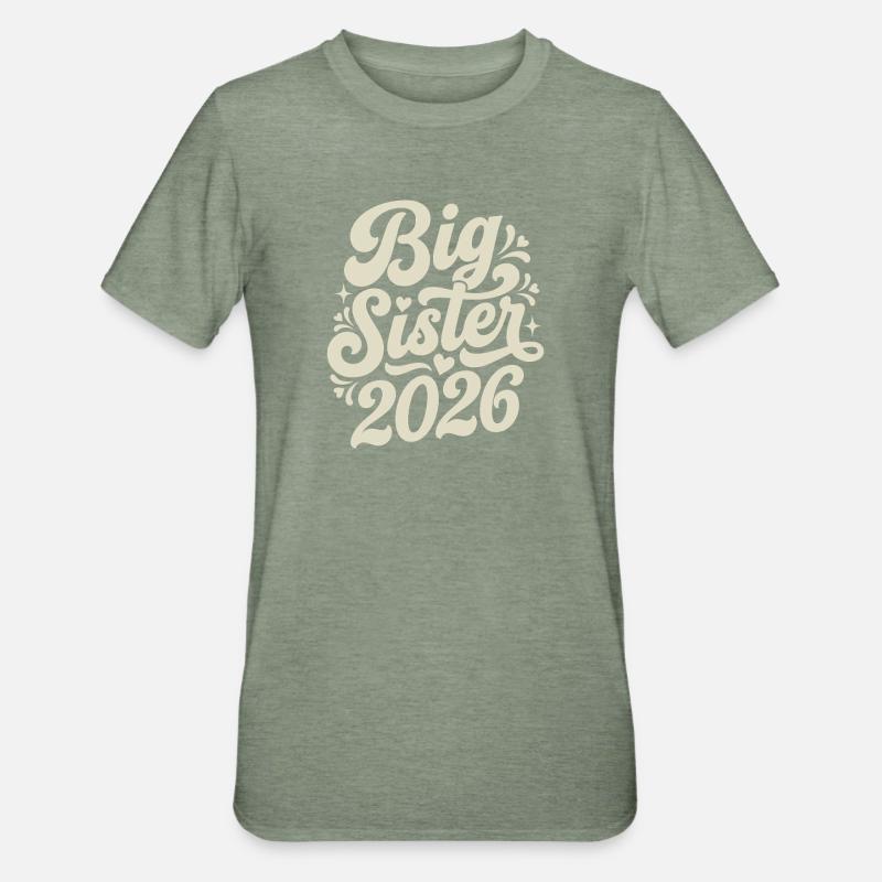 Große Schwester 2026 Script-Design - Unisex Polycotton T-Shirt - Militärgrün meliert