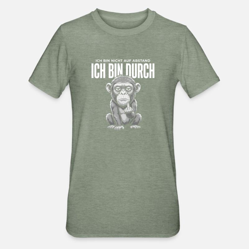 Affe Mittelfinger – Ich bin durch - Unisex Polycotton T-Shirt - Militärgrün meliert