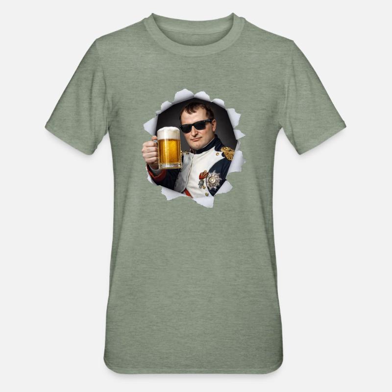 Napoleon hält ein Bier - Unisex Polycotton T-Shirt - Militärgrün meliert