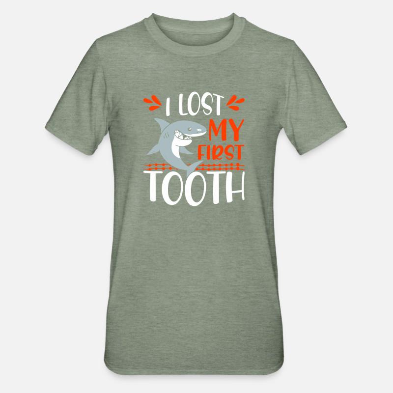 First Tooth Shark Tee - Unisex Polycotton T-Shirt - heather military green