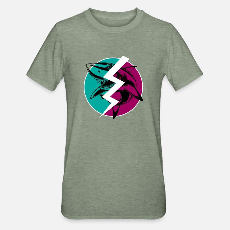 Elektrischer Split Shark - Unisex Polycotton T-Shirt - Militärgrün meliert