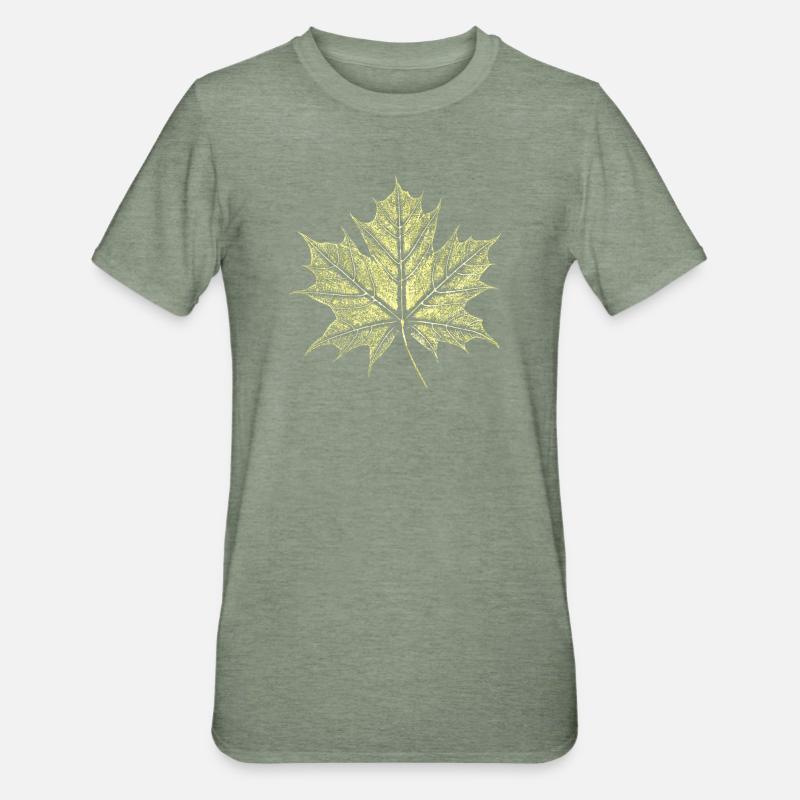 Maple Leaf / Botany - Natural - Unisex Polycotton T-Shirt - heather military green