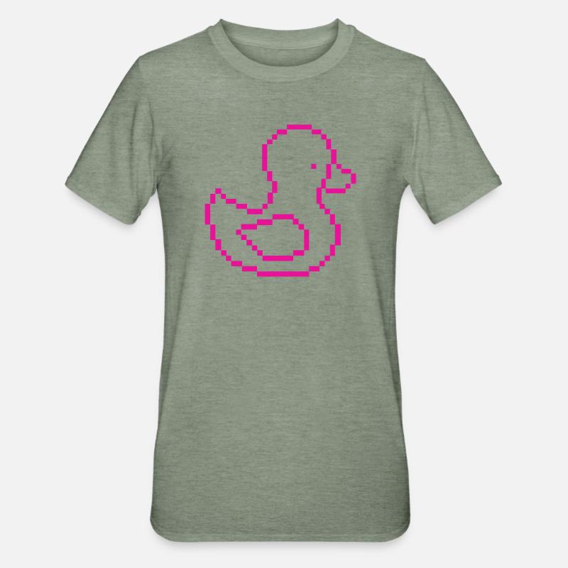 Pixel Duck Pink Pattern - Unisex Polycotton T-Shirt - heather military green