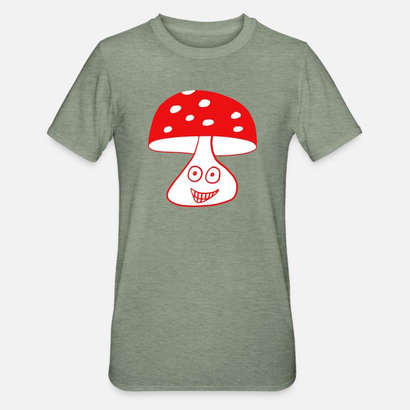 Champignon joyeux avec visage - T-shirt polycoton Unisexe - vert kaki chiné