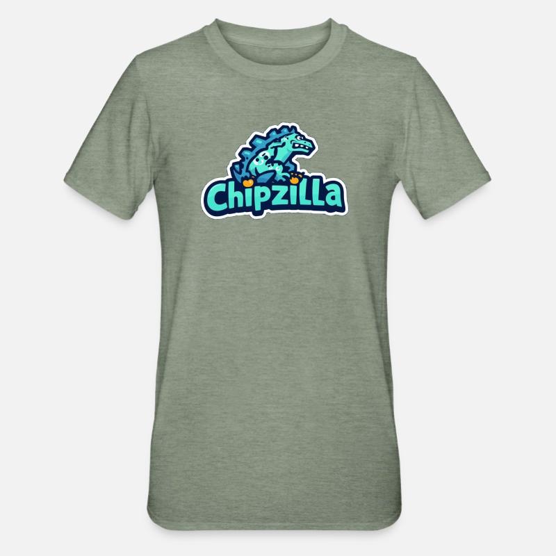 Chipzilla Dino Tee - T-shirt polycoton Unisexe - vert kaki chiné