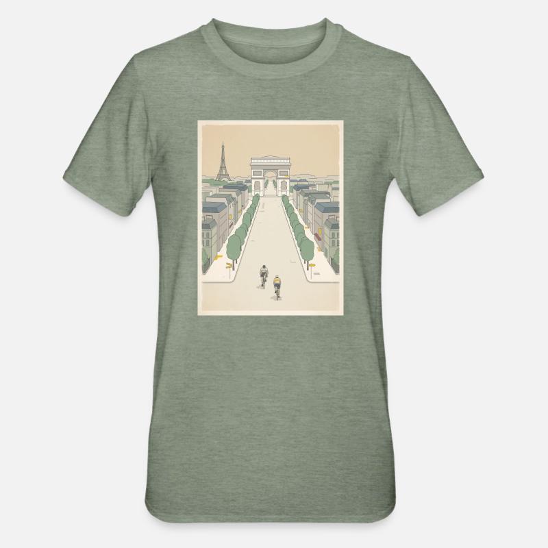 Arrivée à Paris — Souvenir du cyclisme - T-shirt polycoton Unisexe - vert kaki chiné