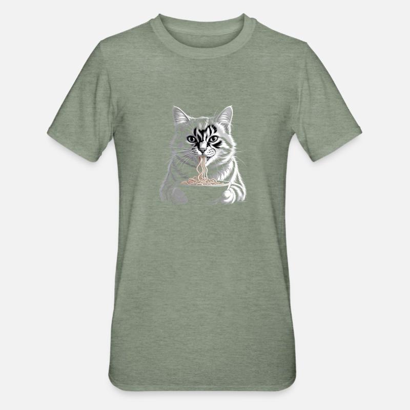 Cat Eats Ramen - Unisex Polycotton T-Shirt - heather military green