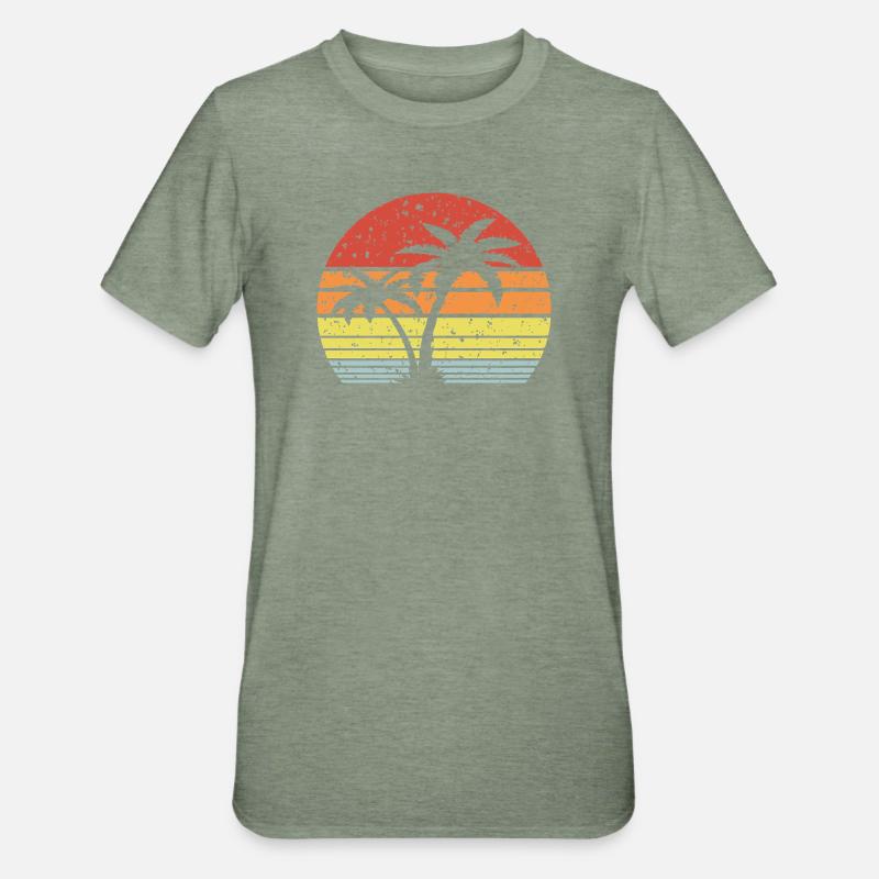 Palm Tree Retro Sun - T-shirt polycoton Unisexe - vert kaki chiné