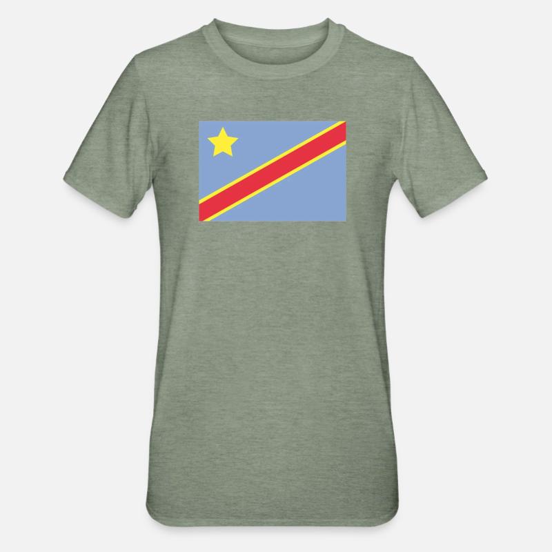 Drapeau du Congo - T-shirt polycoton Unisexe - vert kaki chiné