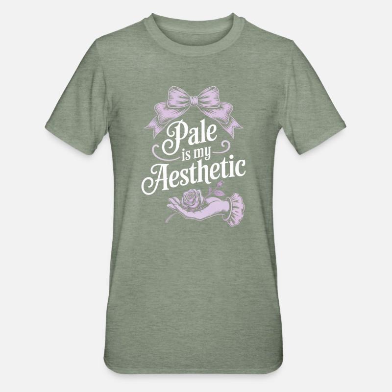 Pale Aesthetic Script with Bow - Unisex Polycotton T-Shirt - heather military green