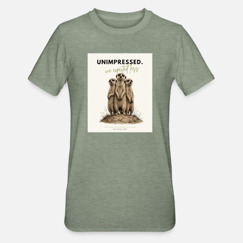 Trio de suricates peu impressionné - T-shirt polycoton Unisexe - vert kaki chiné