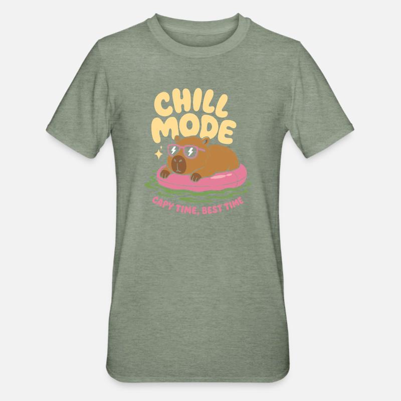 Chill Mode Capybara No Rush - Unisex Polycotton T-Shirt - heather military green