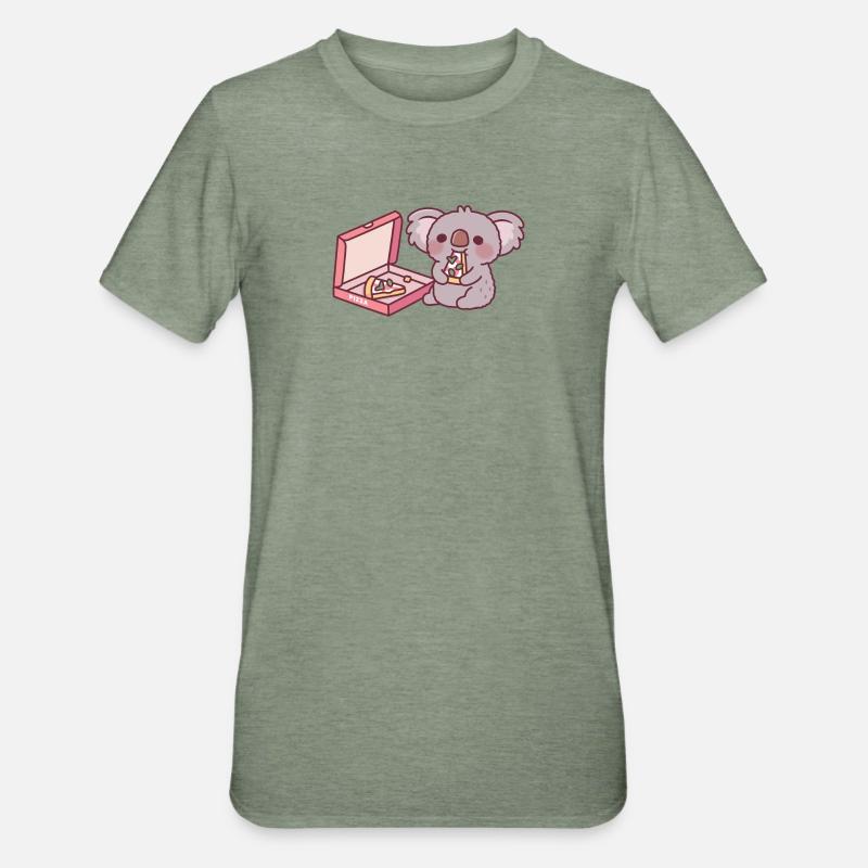 Mignon Koala Ours Mangeant Pizza - T-shirt polycoton Unisexe - vert kaki chiné