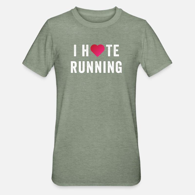 J’aime/déteste courir - T-shirt polycoton Unisexe - vert kaki chiné