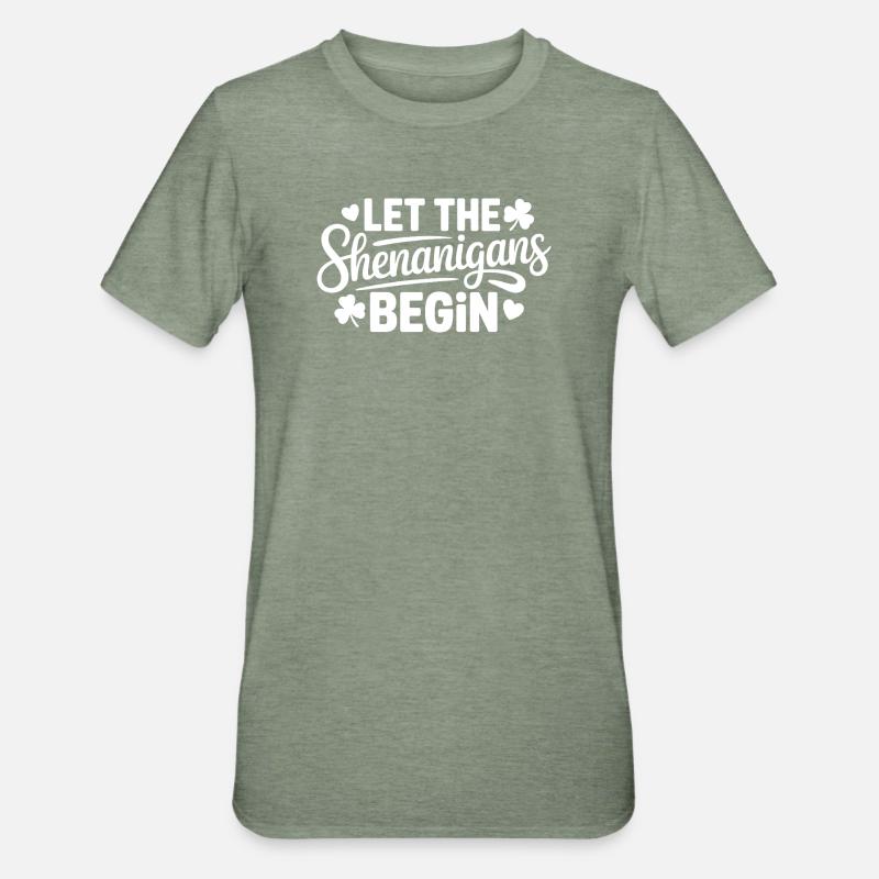 Shenanigans Begin: Playful Phrase Tee - Unisex Polycotton T-Shirt - heather military green