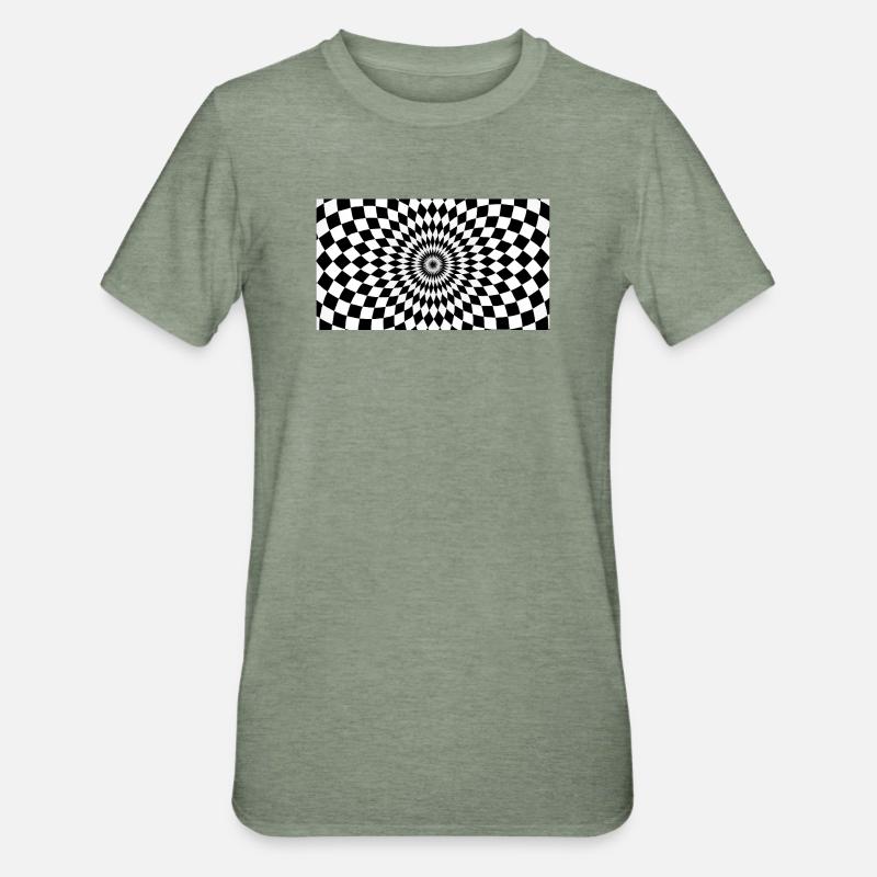 Optical Vortex Checker Illusion - Unisex Polycotton T-Shirt - heather military green