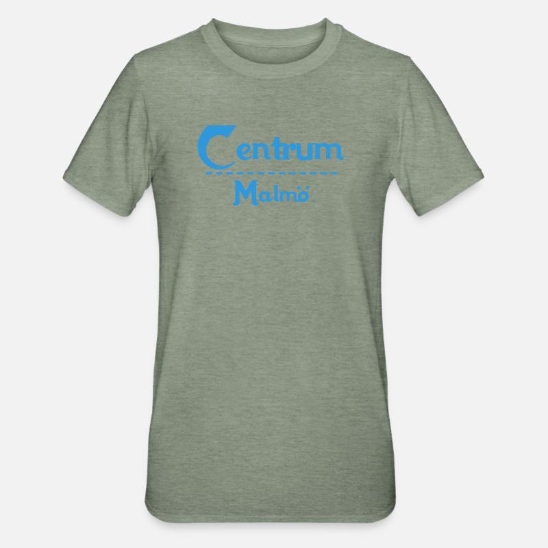 Centrum Malmö – Conception de texte bleu - T-shirt polycoton Unisexe - vert kaki chiné