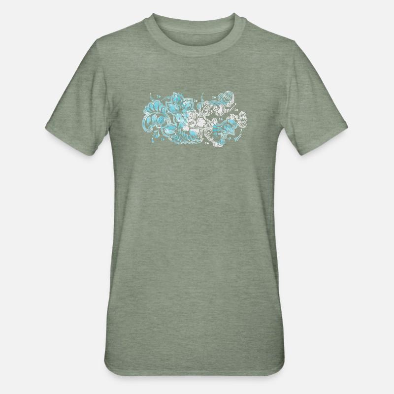 Blue Flower Pattern - Unisex Polycotton T-Shirt - heather military green