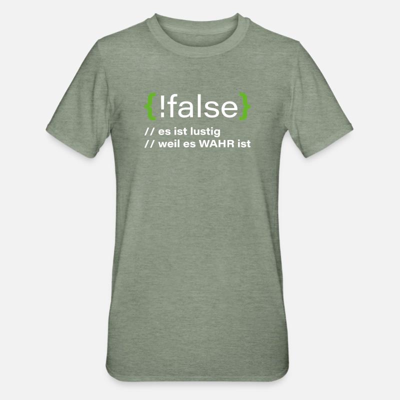 false - Lustiger Programmierer Spruch - Unisex Polycotton T-Shirt - Militärgrün meliert